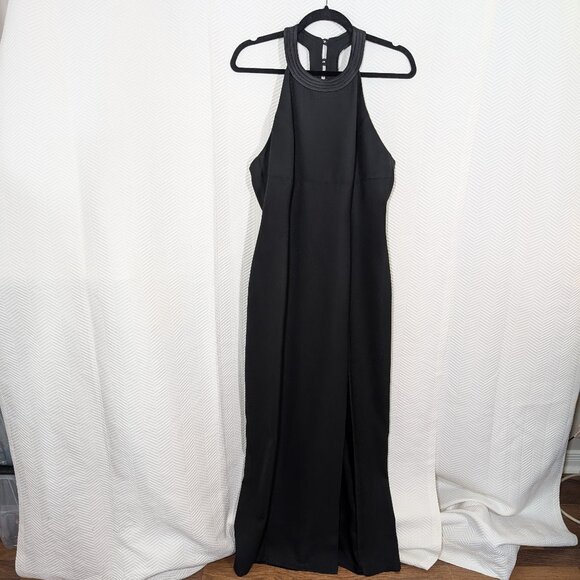 JS Collections Vintage Black Evening Gown Maxi Dress Thigh Slit Size 11/12 - Picture 3 of 12